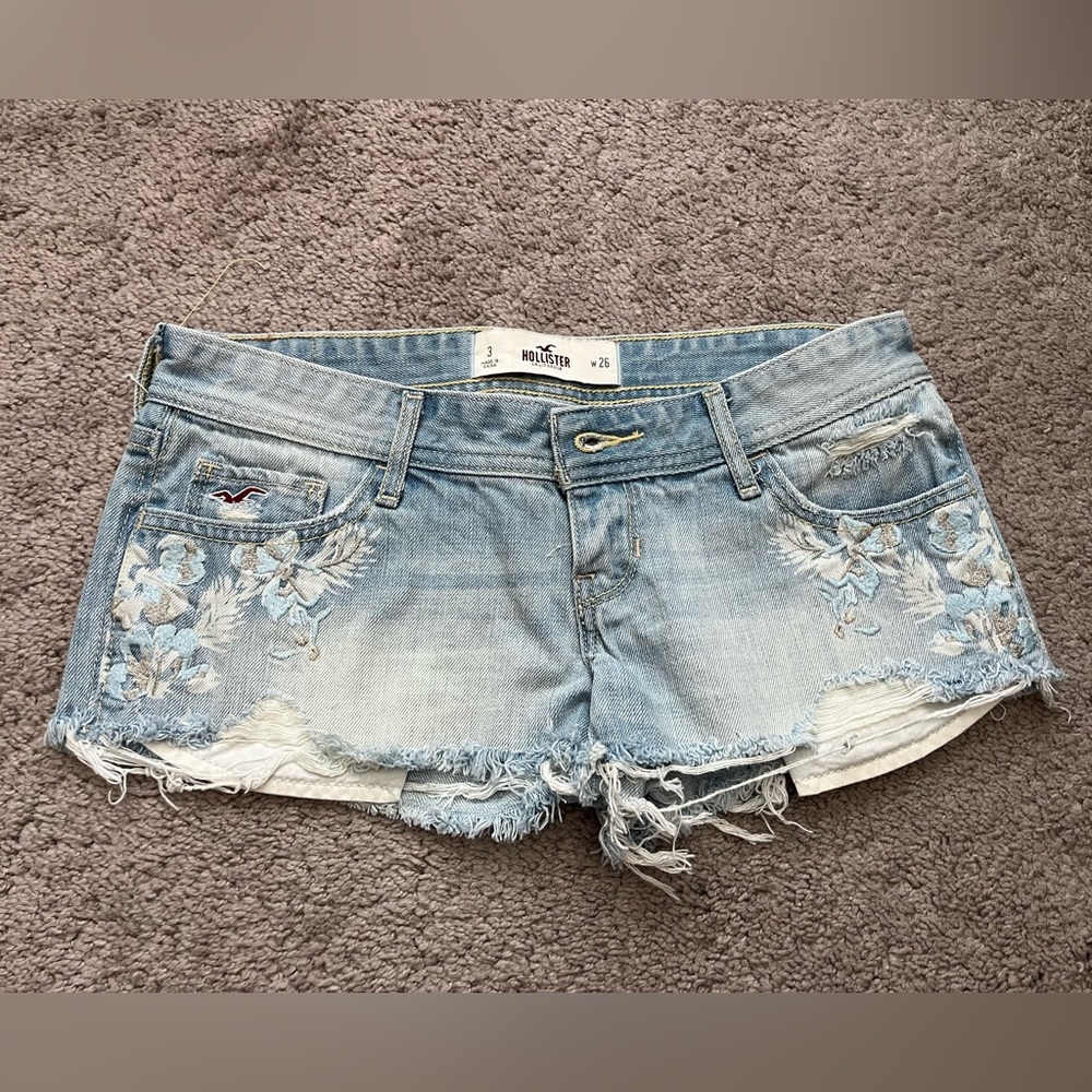 Hollister Light Wash Denim Shorts with Floral Embroidery